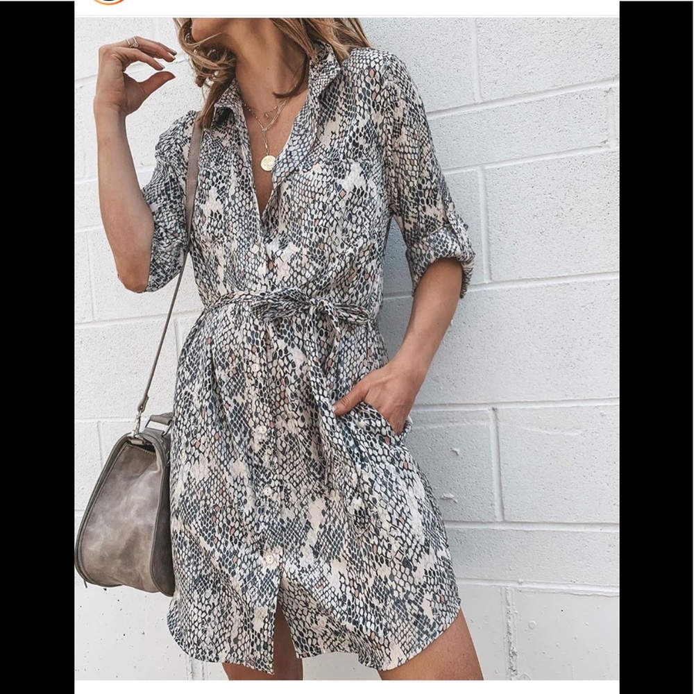 Anita snake print roll sleeve shirtdress
